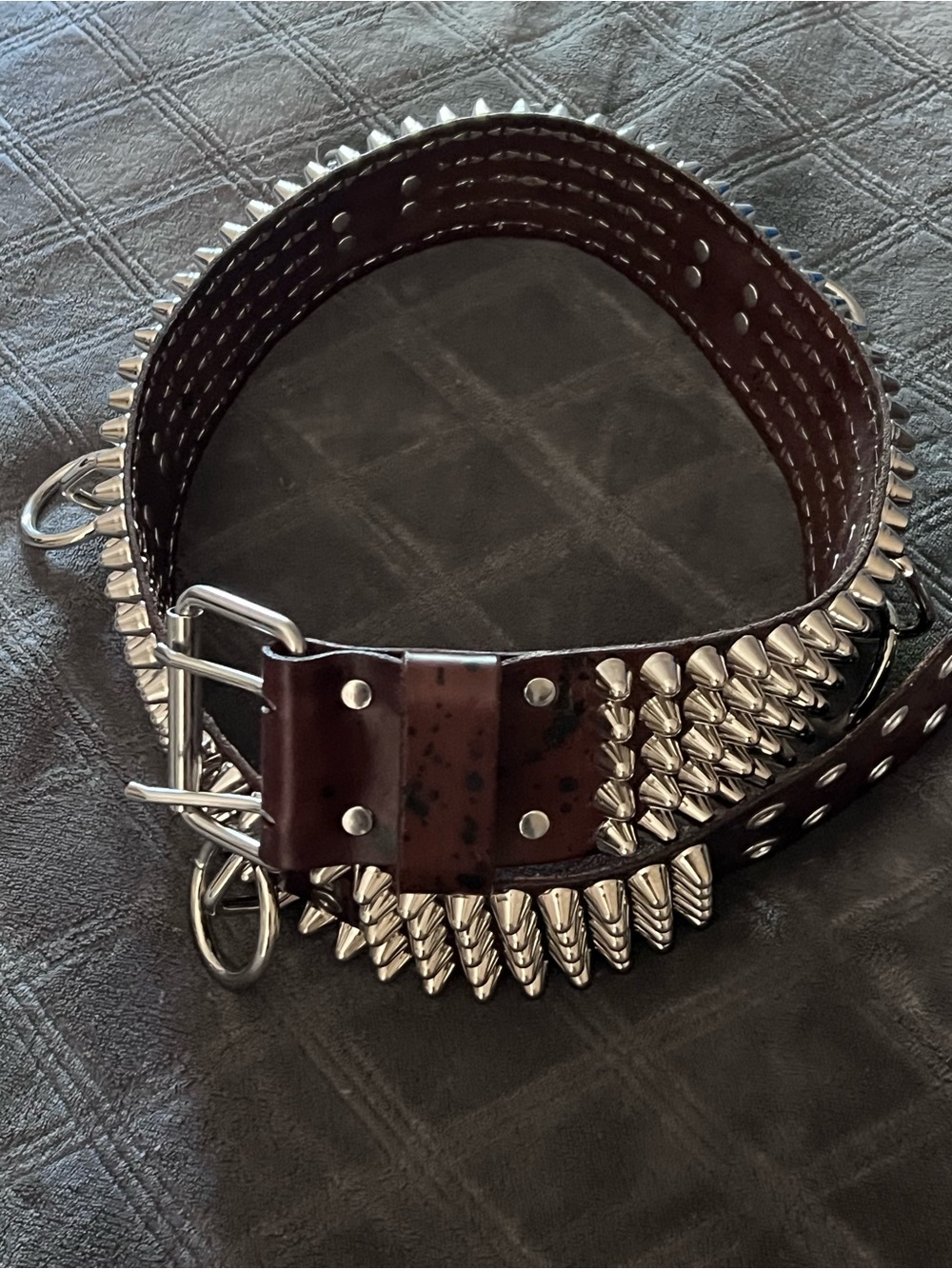Brown And Black Leather 5-Row Stud 5-Ring Bondage Belt Crust Punk DIY DBEAT